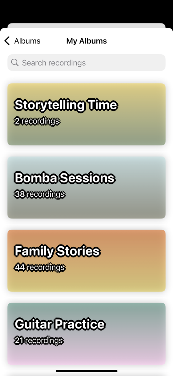 Sound Library album creation screen with audio organized into collections