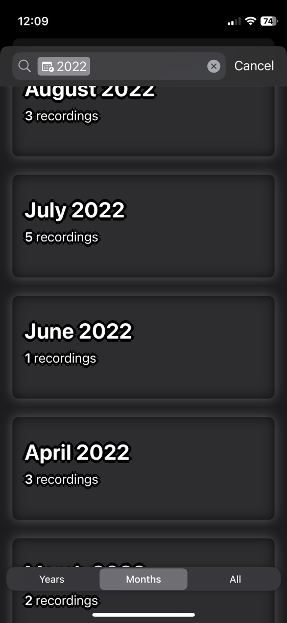 Sound Library timeline view showing past recordings