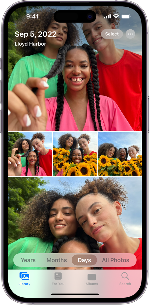 Apple Photos iOS 17 — Days view. © Apple Inc. Used for educational illustration under fair use.