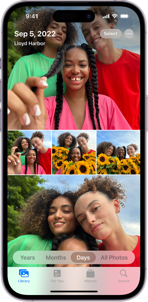 Library Tab — Apple Photos iOS 17. © Apple Inc. Used for educational illustration under fair use.