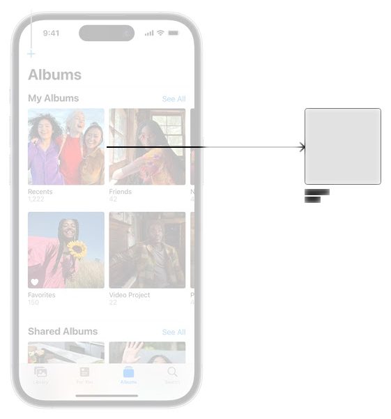 Album cards — Apple Photos iOS 17. Overlay by Parla Music. © Apple Inc. Used for educational illustration under fair use.